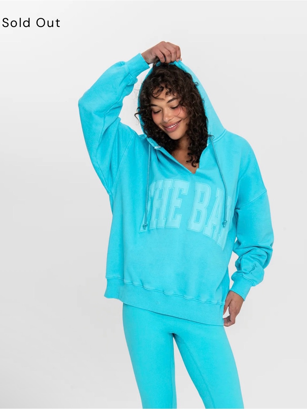The Bar SPLIT NECK HOODIE TEAL L